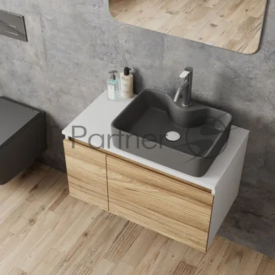 Комплект: тумба Bau Dream Blackwood 80, раковина BAU Cerama 48х37, темно-серая, смеситель Hotel Dream, нерж сталь, выпуск клик клак белый