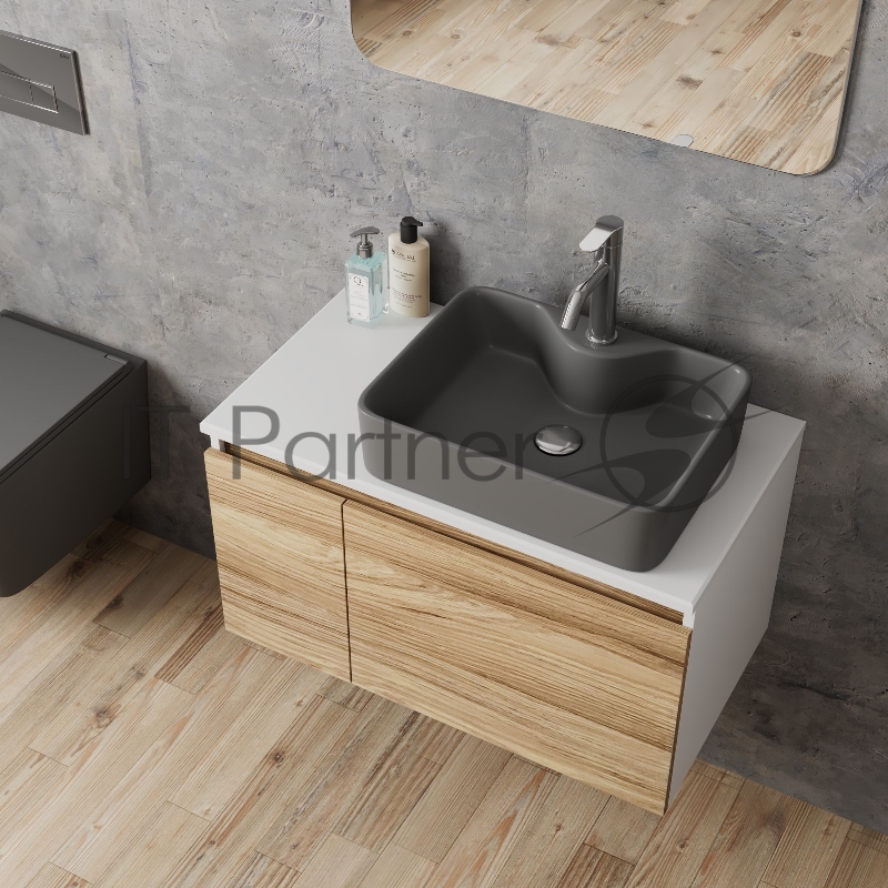 Комплект: тумба Bau Dream Blackwood 80, раковина BAU Cerama 48х37, темно-серая, смеситель Hotel Dream, нерж сталь, выпуск клик клак хром