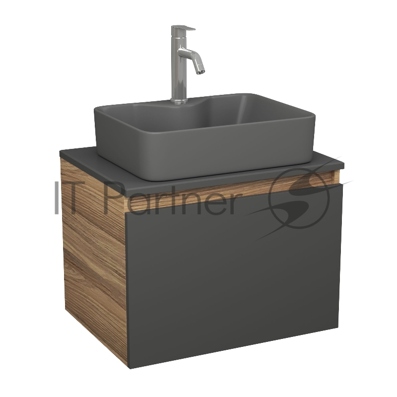 Комплект: тумба Bau Dream Blackwood графит 60, 1 ящик, раковина BAU Cerama 48х37, темно-серая, смеситель Hotel Dream, нерж сталь