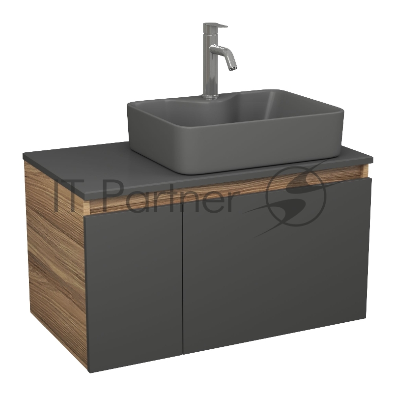 Комплект: тумба Bau Dream Blackwood графит 80, раковина BAU Cerama 48х37, темно-серая, смеситель Hotel Dream, нерж сталь