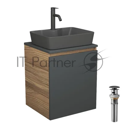 Тумба Bau Dream Blackwood 50 графит, раковина BAU Cerama 48х37 темно-серая матовая, смеситель Hotel Dream Black, нерж. сталь, черный, выпуск клик клак черный