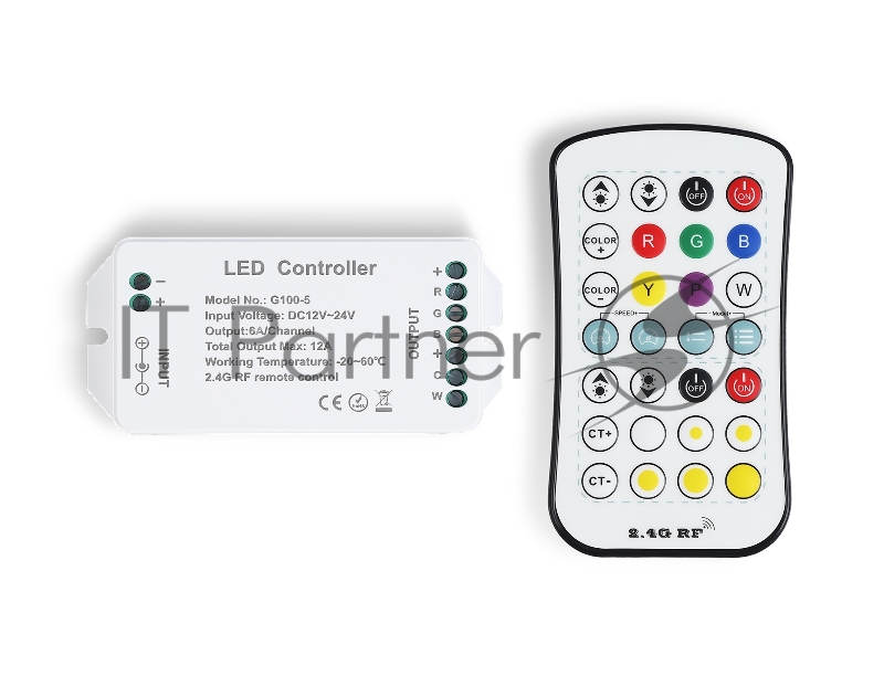 Контроллер GS11501 RGB+CCT 12A 12V 144W/ 24V 288W (ПДУ Радио 2.4G CR2025)