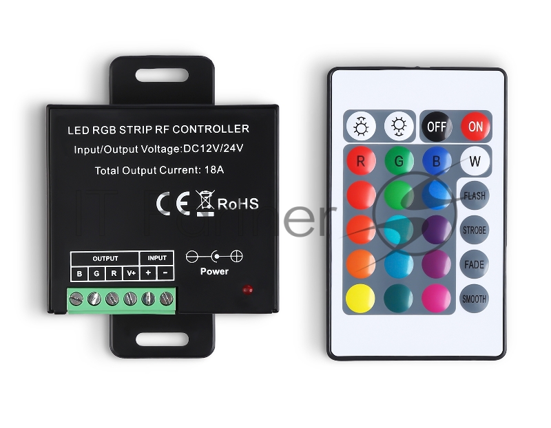 Контроллер GS11301 RGB 18A 12V 216W/ 24V 432W (ПДУ Радио 2.4G CR2025)