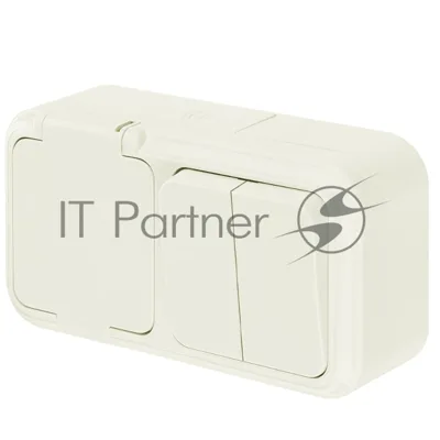 Блок (2выкл. + роз) Bylectrica ОУ IP54 серия ПРАЛЕСКА АКВА, (2В-РЦ-655 бежевый)