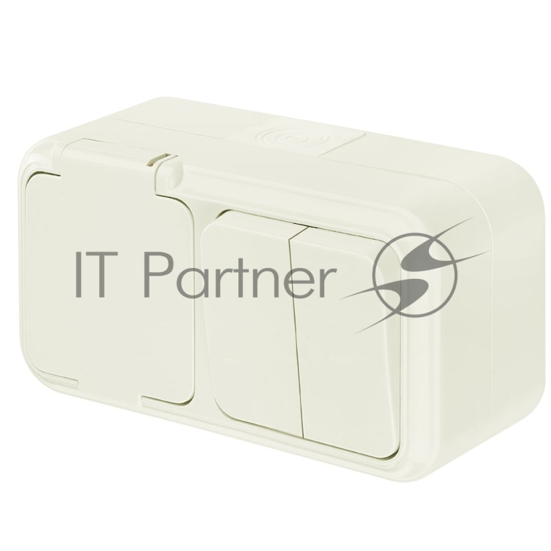 Блок (2 выкл. + роз с земл.) Bylectrica ОУ IP54 серия ПРАЛЕСКА АКВА, (2В-РЦ-659 бежевый)