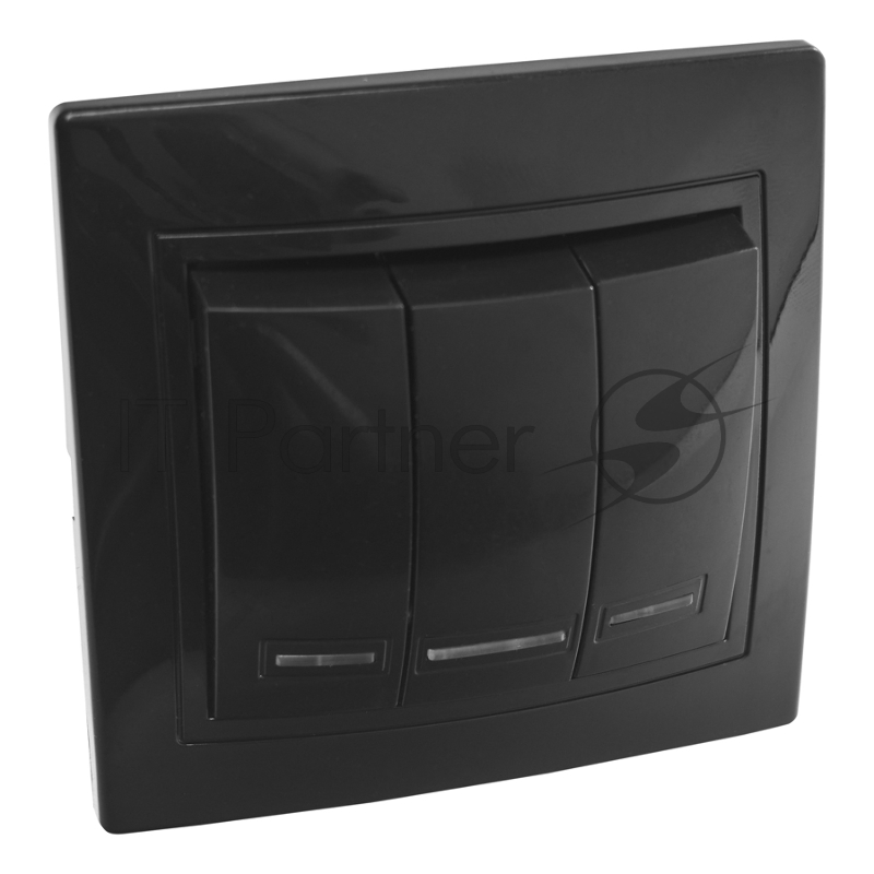 Выключатель 3 кл. с подсветкой скрытой установки 10А 250В IP20, черный (керамика) "Дельта" General