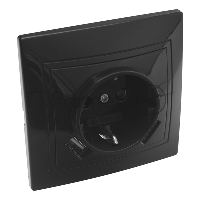 Розетка 2П+З с защ. шт. 16А 250В + USB порт Tape-A 2,1А 5В IP20, черная "Дельта" General
