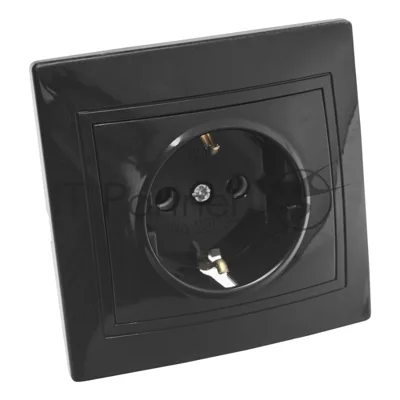 Розетка 2П+З скрытой установки 16А 250В IP20, черная (керамика) "Дельта" General