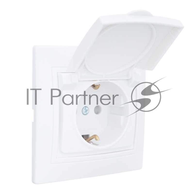 Розетка 2П+З с защ. шт. и крышкой скрытой установки 16А 250В IP44, белая (керамика) "Дельта" General