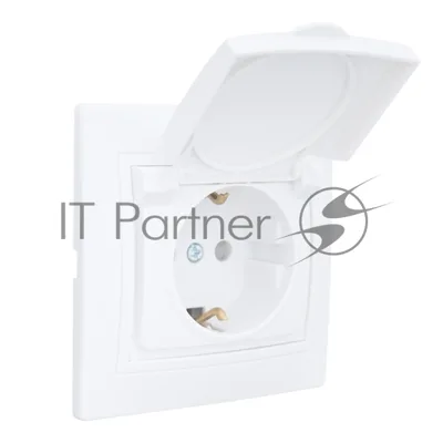Розетка 2П+З с защ. шт. и крышкой скрытой установки 16А 250В IP44, белая (керамика) "Дельта" General