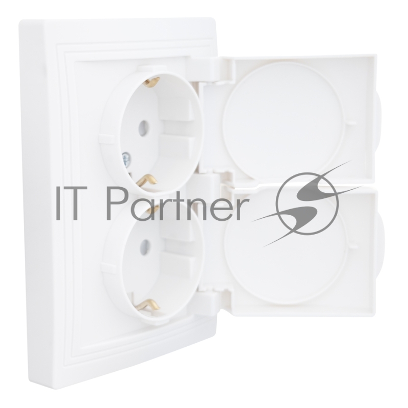 Розетка 2П+З двойная с защ. шт. и крышкой скрытой установки 16А 250В IP44, белая (керамика) "Дельта" General