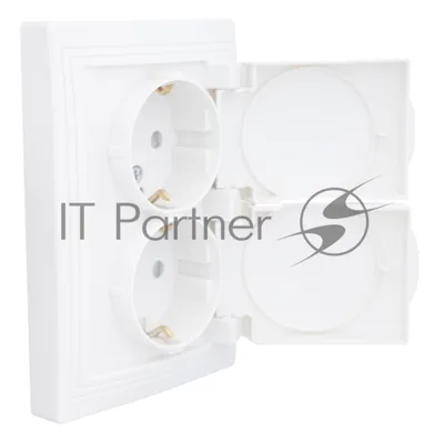 Розетка 2П+З двойная с защ. шт. и крышкой скрытой установки 16А 250В IP44, белая (керамика) "Дельта" General