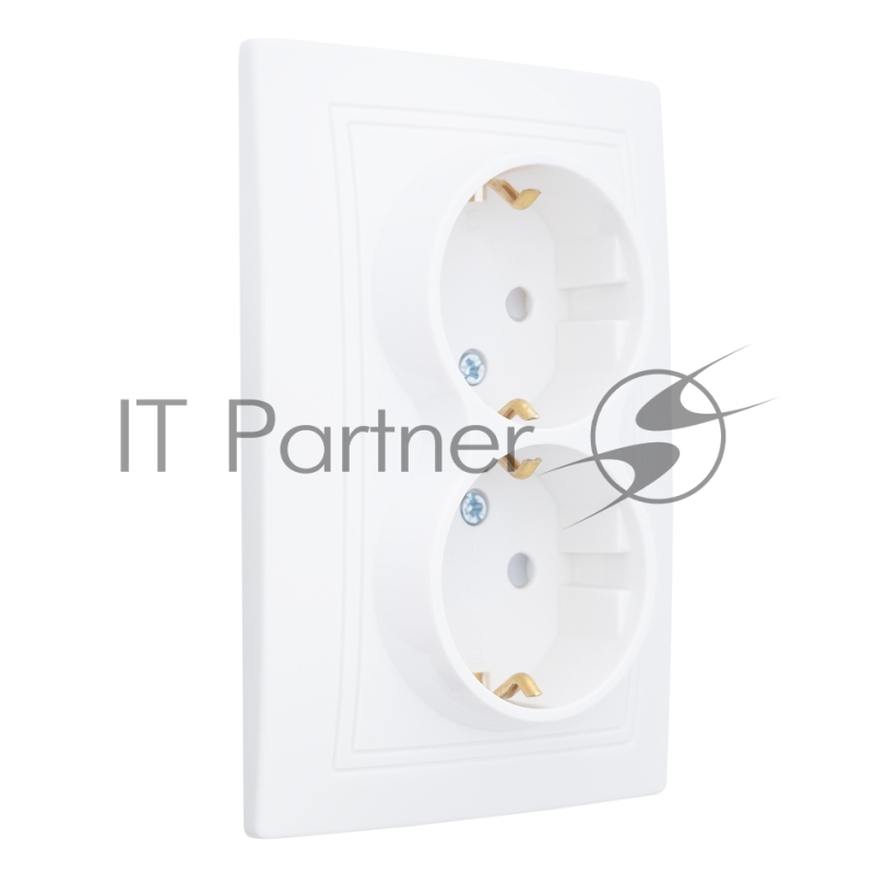 Розетка 2П+З двойная с защ. шт. скрытой установки 16А 250В IP20, белая (керамика) "Дельта" General