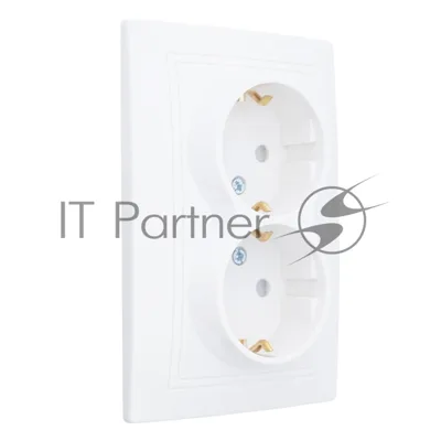 Розетка 2П+З двойная с защ. шт. скрытой установки 16А 250В IP20, белая (керамика) "Дельта" General