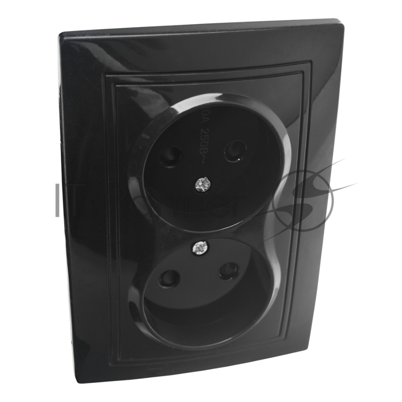 Розетка 2П двойная с защ. шт. скрытой установки 16А 250В IP20, черная (керамика) "Дельта" General