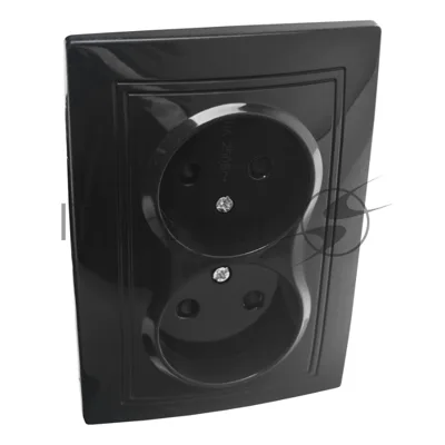 Розетка 2П двойная с защ. шт. скрытой установки 16А 250В IP20, черная (керамика) "Дельта" General