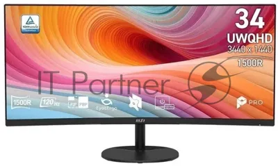 Монитор MSI 34" PRO MP341CQ E12 1500R, 21:9, VA, UWQHD, 1/4ms, 300cd, 120Hz, HDMI, DP, SPK
