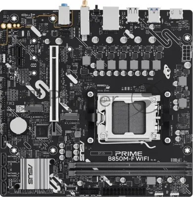 Материнская плата ASUS PRIME B850M-F WIFI, AM5, AMD B850, 2xDDR5, 4xSATA 6Gb/s, 2xM.2, 1xPCIe 5.0 x16, 1xPCIe 4.0 x1, 1xHDMI, 1x1Gb LAN, 2xUSB 5Gbps, 4xUSB 2.0, 3x3.5 мм, 7.1, microATX