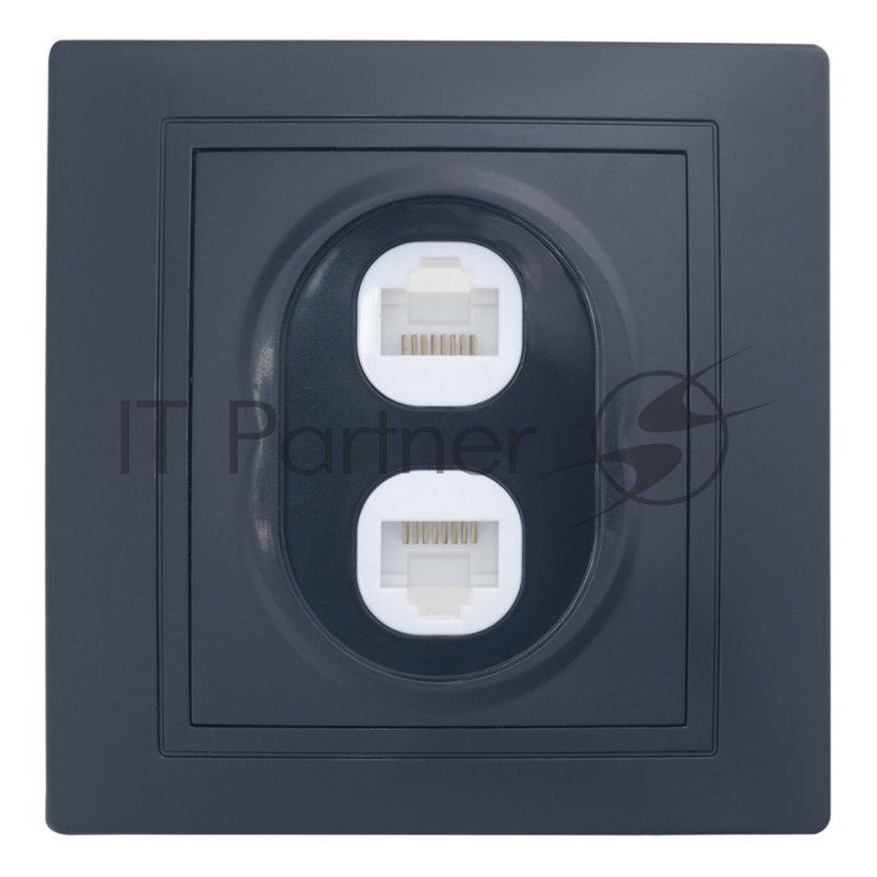 Розетка двойная компьютерная RJ45 скрытой установки IP20, черная "Дельта" General