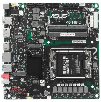 Материнская плата ASUS Pro H810T-CSM, LGA 1851, Intel H810, 2xDDR5 SO-DIMM, 2xSATA, 1xM.2, DisplayPort, HDMI, 1x1Gb LAN, 2x3.5 мм, 7.1, Mini-ITX