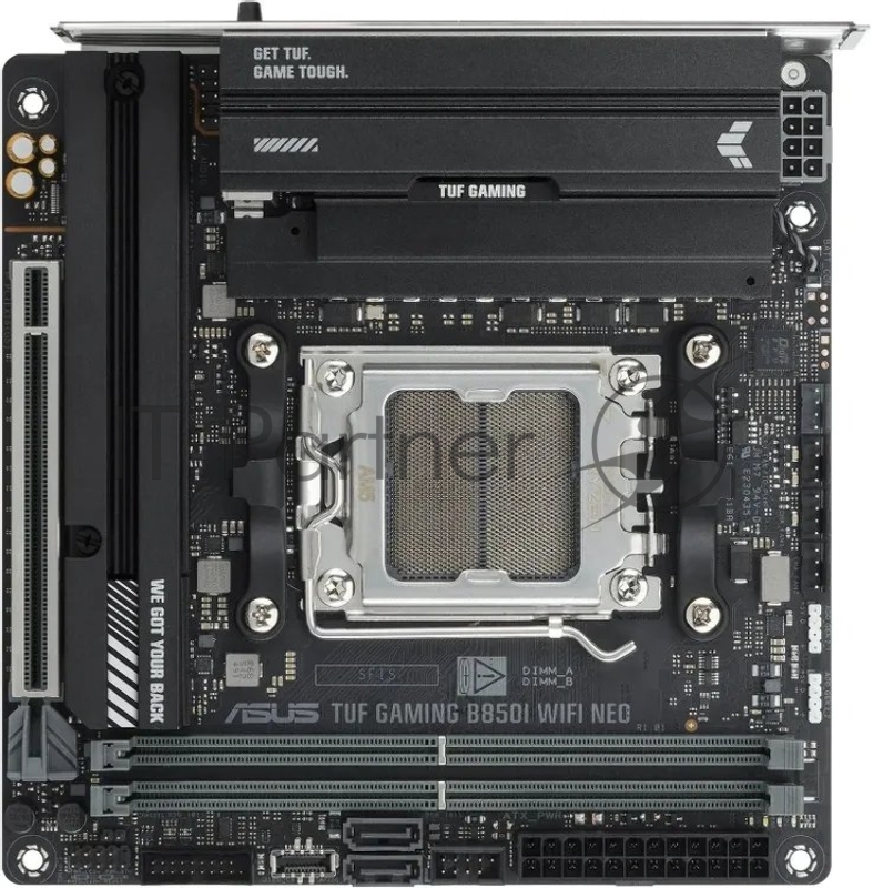 Материнская плата ASUS TUF GAMING B850I WIFI NEO, AM5, AMD B850, 2xDDR5, 2xSATA, 1xPCIe 5.0 x16, 1xDisplayPort, 1xHDMI, 1x2.5Gb LAN, 1xUSB 3.2 Gen2x2 Type-C, 2xUSB 3.2 Gen2, 1xUSB 3.2 Gen1, 2xUSB 2.0, 3x3.5 мм, 7.1, mini-ITX