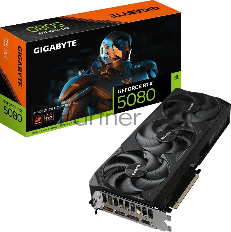 Видеокарта Gigabyte GeForce RTX 5080 WINDFORCE OC SFF, 16 GB GDDR7, 256 bit, 3xDisplayPort, HDMI, GPU 2300 MHz