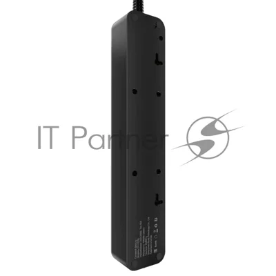 Сетевой фильтр AGNI плоский TP-FD5E-3m-black, 5 розеток Schuko, чёрный, кабель 3 метра, мощность нагрузки 4000 Вт, 16А, заземление, защита от короткого замыкания, сечение кабеля 3 х 1.5 кв.мм., размер 279x54x40 мм.