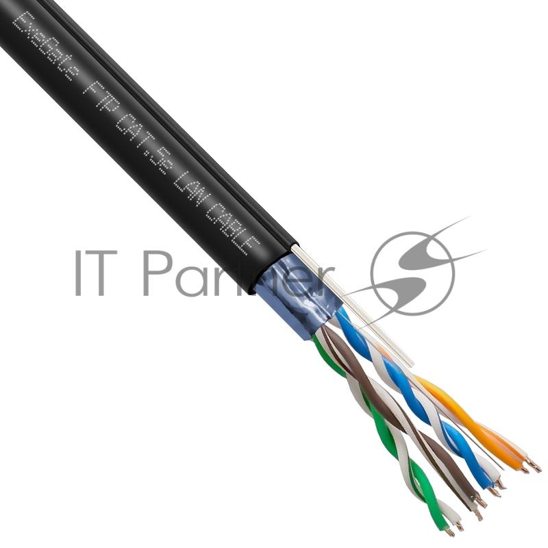 Кабель ExeGate FUTP4-C5e-CU-S24-SW-OUT-PE-BK-305-FLUKE FTP 4 пары кат.5e медь, 0.52мм (24AWG), FLUKE® test pass, экран, внешн., с тросом, 305м, черн., PE