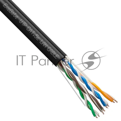 Кабель ExeGate Special UTP4-C5e-CU-S24-SW-OUT-PE-BK-305-FLUKE UTP 4 пары кат.5e медь, 0.48мм (24AWG), FLUKE® test pass, внешн., с тросом, 305м, черн., PE