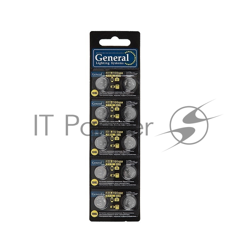 Батарейка General GBAT-LR44 (AG13)   кнопочная щелочная 10шт в блист(800582)  (10/200/4000)