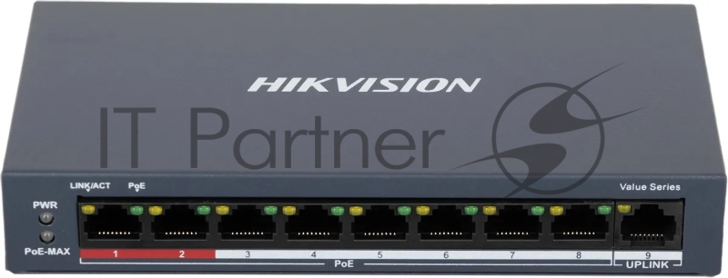 Коммутатор Hikvision DS-3E0109P-E/M(C), 8×100 Мбит/с PoE+ + 1×100 Мбит/с, неуправляемый