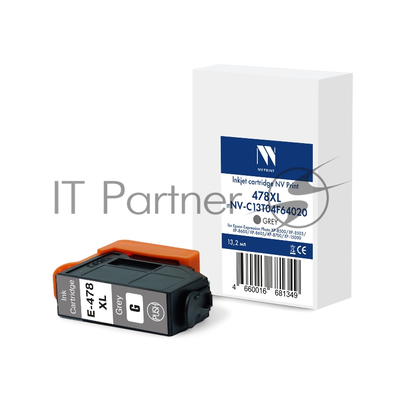 Струйный картридж NVPrint 478XL (NV-C13T04F64020) Grey для Epson EP XP-8500/XP-8505/XP-8600/XP‑8605/XP-8700/XP-15000 (13.2 мл) совместимый
