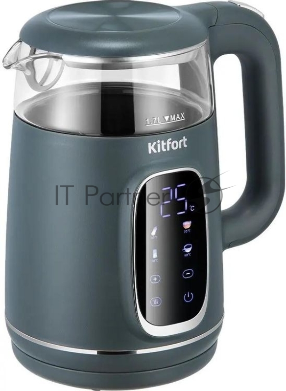 Чайник электрический Kitfort КТ-8755 1.7л. 2200Вт серый/нержавеющая сталь корпус: стекло/пластик