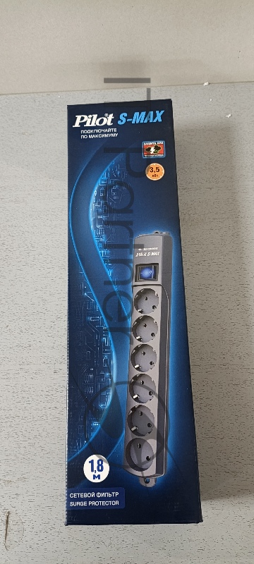 (Из ремонта, рабочий ,гарантия 7 дней) Сетевой фильтр Surge protector Pilot S Max (5 euros + 1GP), 15A/3.5kVA, automatic, 1.8 m, graphite