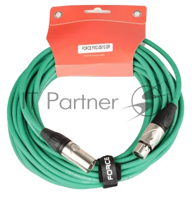 Микрофонный кабель FORCE FMC-05/10 GR XLR (F)- XLR(M), разъемы с никелевым корпусом и посеребренными контактами, 10 м, цвет зелёный