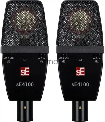 Микрофон конденсаторный sE Electronics SE 4100 Pair подобранная пара универсальных студийных конденсаторных микрофонов с большой диафрагмой 1", 20 Гц - 20 кГц, кардиоида, комплектация: два держателя "паук", два резьбовых адаптера, планка для крепления