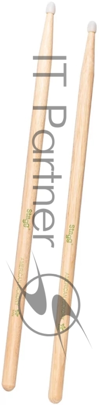 Барабанные палочки STAGG SHV5AN деревянные, American Hickory 5AN, материал орех, с нейлоновыми наконечниками, 2 шт., подобранная пара по весу, цвету и звучанию, размеры (в упаковке) 410х20х20 мм, вес (в упаковке) 0,1 кг