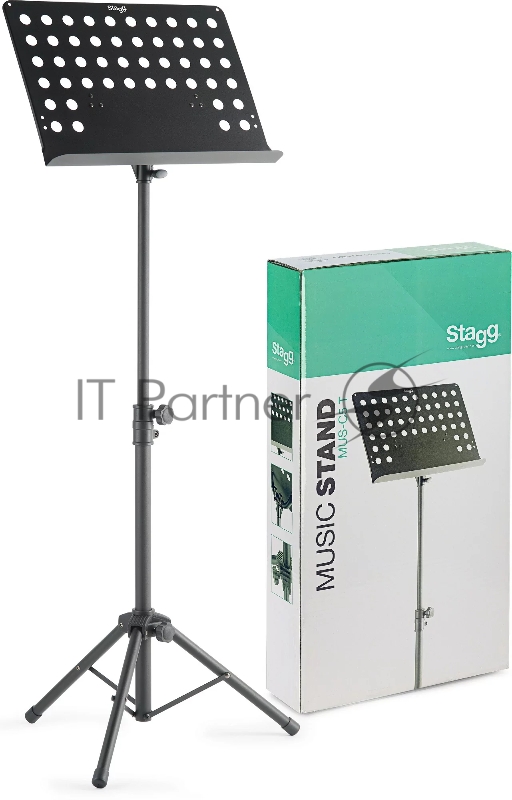 Пюпитр оркестровый STAGG [MUS-C5 T] 2-х секционный с винтовым фиксатором, металлический держатель с регулировкой угла наклона, прочная металлическая конструкция со складными ножками, размеры: 47,5х34,5 см, высота 70-110 см, вес 2,9 кг, цвет черный