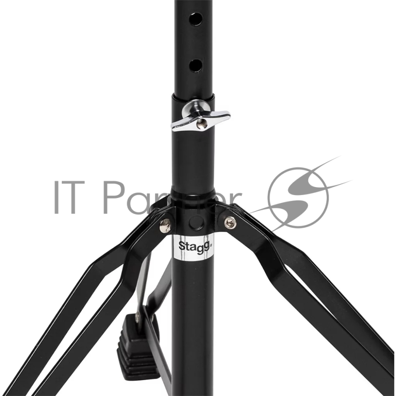 Стул для барабанщика STAGG DT-32 BK высота 50-63 см, 5 ступеней, диаметр сиденья 320 мм, стальная ось с резьбой и фиксатором, максимальная статичная нагрузка 150 кг, вес 3,1 кг, покрытие черный винил, отделка черная