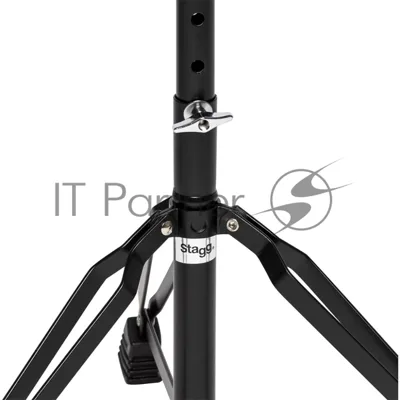 Стул для барабанщика STAGG DT-32 BK высота 50-63 см, 5 ступеней, диаметр сиденья 320 мм, стальная ось с резьбой и фиксатором, максимальная статичная нагрузка 150 кг, вес 3,1 кг, покрытие черный винил, отделка черная