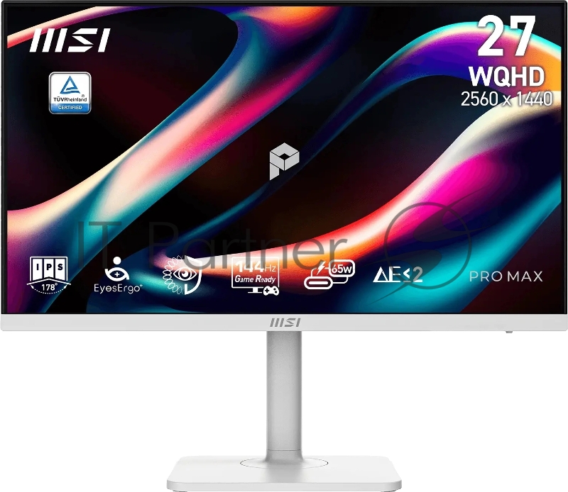 Монитор 27" MSI PRO MAX 271QPHW E14 IPS 2560x1440, 144 Гц, 4 мс (GtG), 16:9, 300 кд/м², HDMI 2.0b (x2), DisplayPort 1.2a, USB-C (65 Вт), встроенные динамики (6 Вт), Flicker Free, Low Blue Light, Adaptive-Sync, HDR Ready, регулировка по высоте, поворотная подставка, портретный режим, подставка для телефона, белый