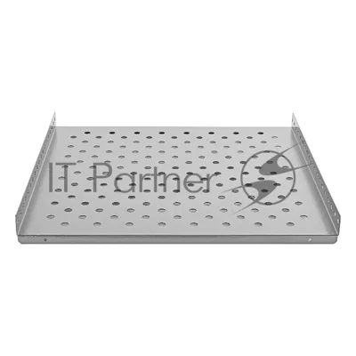 Полка стационарная 19" ExeGate ECSF-FS800-G (перфорированная, глубина 475мм, крепление 19" 1U, для напольных шкафов и стоек глубиной 800мм/1000мм, нагрузка до 100кг, цвет светло-серый RAL 7035)