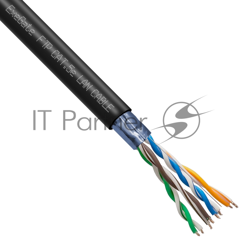 Кабель ExeGate FUTP4-C5e-CU-S25-OUT-PE-BK-305-FLUKE FTP 4 пары кат.5e медь, 0.45мм (25AWG), FLUKE® test pass, экран, внешн., без троса, 305м, черн., PE