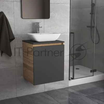 Тумба Bau Dream Blackwood 50 графит, раковина BAU Spectrum mini 47х24 смеситель для раковины высокий Hotel Still, нержавеющая сталь