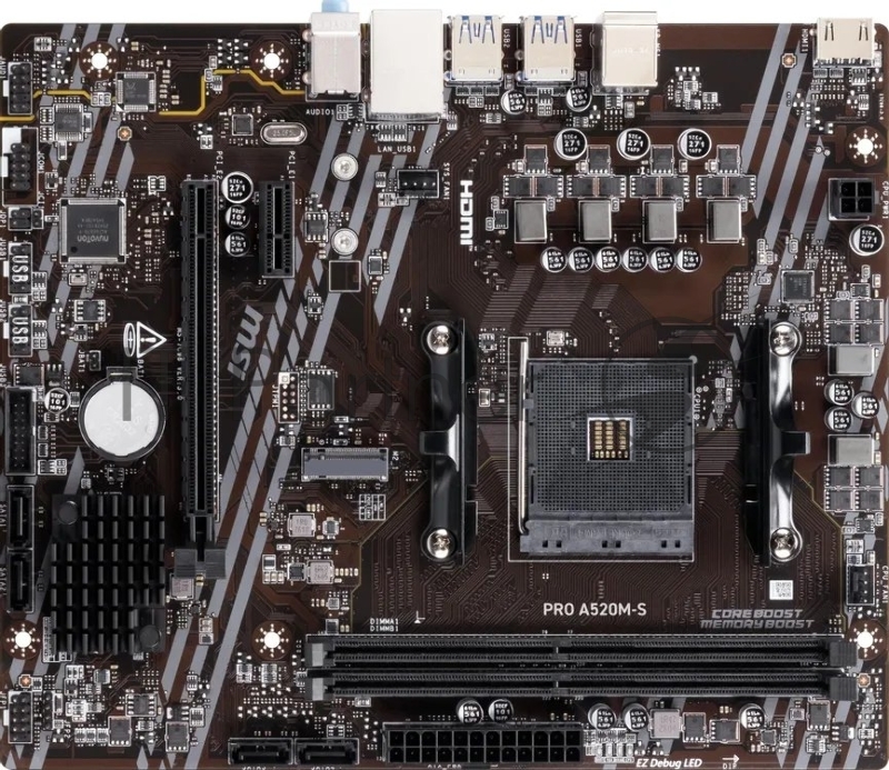 Материнская плата MSI PRO A520M-S, AM4, AMD A520, 2xDDR4, 4xSATA, 1xPCIe 3.0 x4, 1xHDMI, mATX