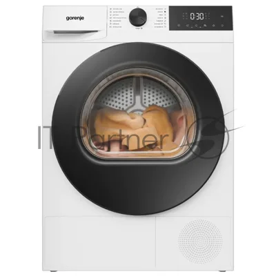 Сушильная машина Gorenje DG2P7E/C, отдельностоящая, ВхШхГ 845х595х510 мм, загрузка 7 кг, 15 программ, конденсационная сушка с тепловым насосом, поворотное/сенсорное управление, цифровой дисплей, датчик влажности белья, функция TwinAir, половинная загрузка, защита от сминания, отсрочка старта, функция "Освежить", энергоэффективность А+, цвет белый