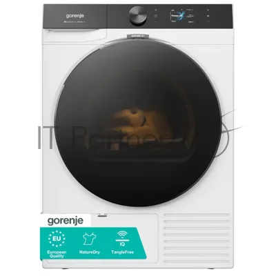 Сушильная машина Gorenje DG89D, отдельностоящая, ВхШхГ 850х600х625 мм, загрузка 9 кг, 15 программ, конденсационная сушка с тепловым насосом, поворотное/сенсорное управление, ЖК-дисплей, датчик влажности белья, функция TwinAir, половинная загрузка, защита от сминания, отсрочка старта, функция "Освежить", Wi-Fi, энергоэффективность А+, цвет белый