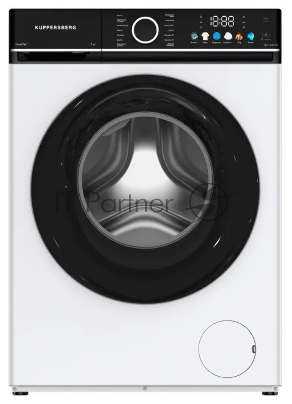 Стиральная машина Kuppersberg WM 409 W, High-Tech, ВхШхГ 85х60х41 см, загрузка 6 кг, 1200 об/мин, 14 программ, инверторный двигатель, пар, отложенный старт, комбинированное управление, цветной дисплей, энергоэффективность А, цвет белый
