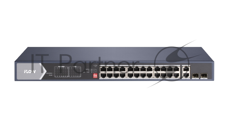 Коммутатор iFLOW F-SW-EU628HPOE-V, 24×1 Гбит/с PoE + 2×1 Гбит/с LAN, неуправляемый