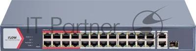 Коммутатор iFLOW F-SW-EM426POE-VM/L, 24×100 Мбит/с PoE + 2×1 Гбит/с Комбо (RJ45/SFP), настраиваемый
